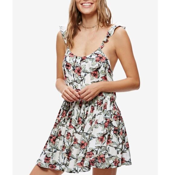 Free‎ People Dear You Floral Mini Dress White Sleeveless Fit & Flare Size M - Picture 1 of 11